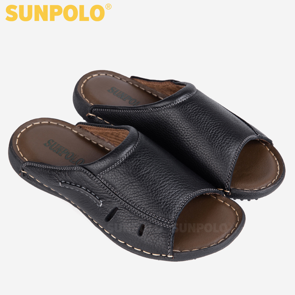 Dép nam quai ngang da bò cao cấp đế cao su SUNPOLO DQN025