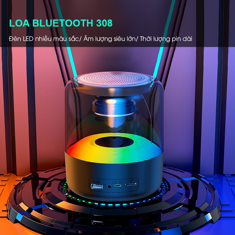 Loa bluetooth không dây mini bass mạnh âm thanh vòm 360 độ có LED RGB cho điện thoại máy tính laptop để bàn
