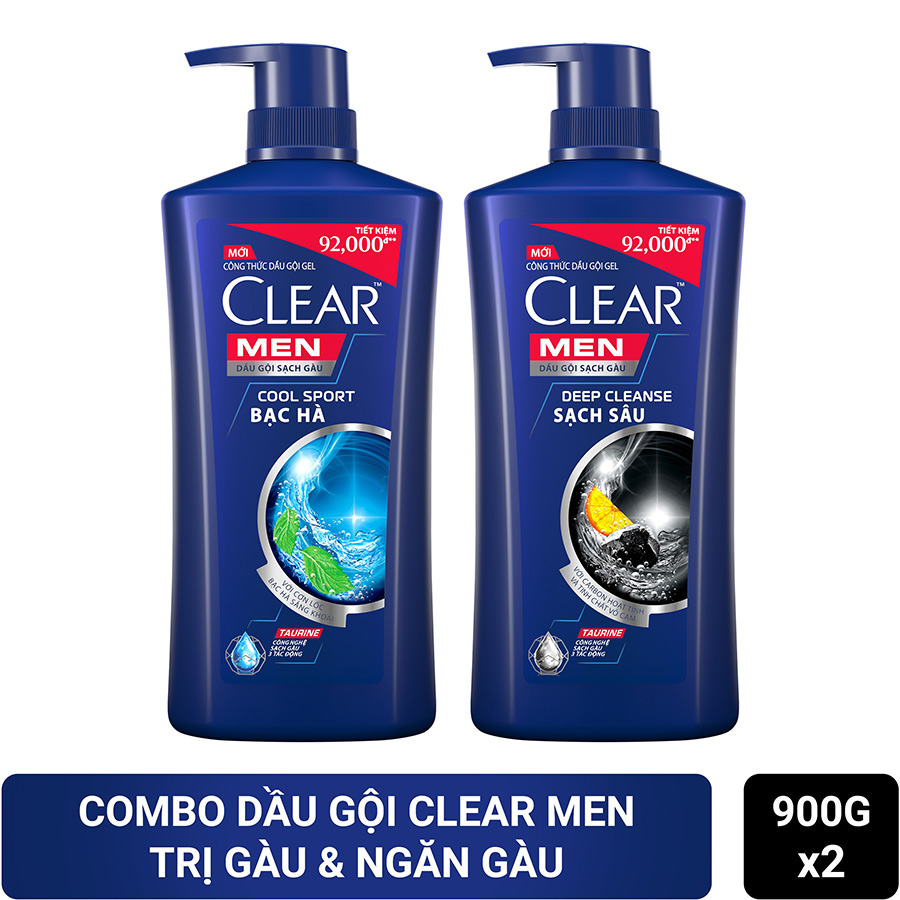 Combo 02 Dầu Gội Clear Men Trị Gàu Và Ngăn Gàu(900g)