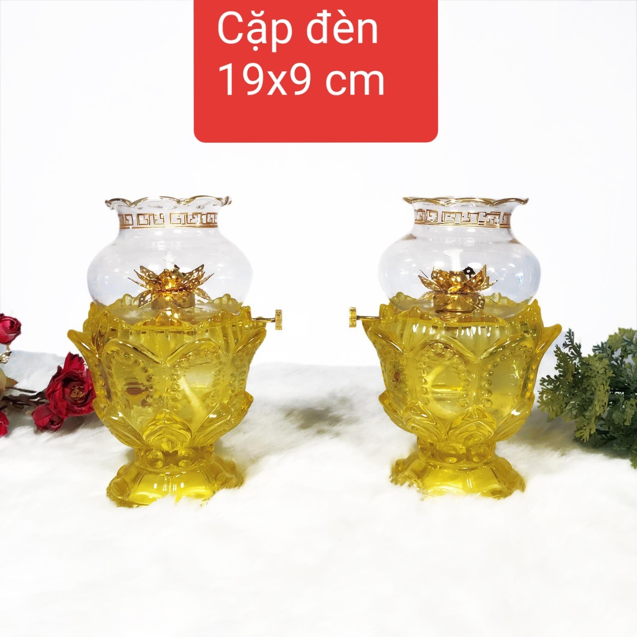 Combo 2 đèn thờ thủy tinh thắp dầu - Đèn thờ thắp dầu 19 x 9 cm tặng 1 chai dau thắp nhỏ - đỏ - 22 cm