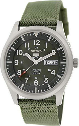 Đồng Hồ Seiko 5 Snzg09K1 Sport Analog Automatic Khaki Green Canvas Watch