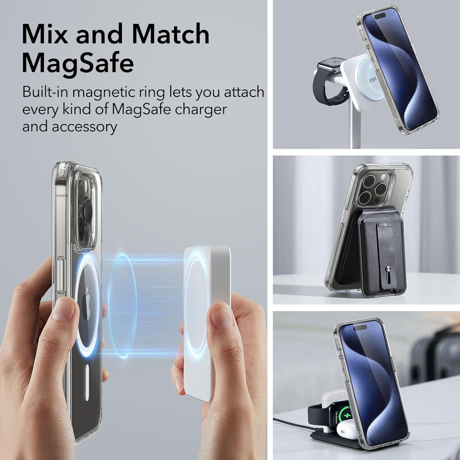 Ốp Lưng cho iPhone 15 Pro Max ESR Classic Hybrid Case with HaloLock - Hàng Chính Hãng