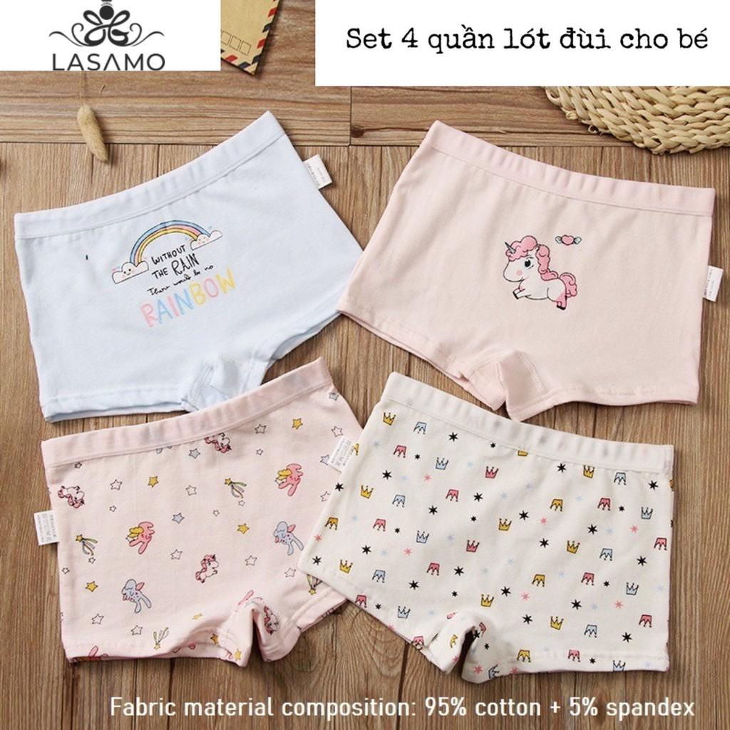 Set 4 chiếc quần chip bé gái, quần lót cho bé gái cotton cao cấp họa tiết Ngựa Pony dễ thương hãng LASAMO mã QLB003