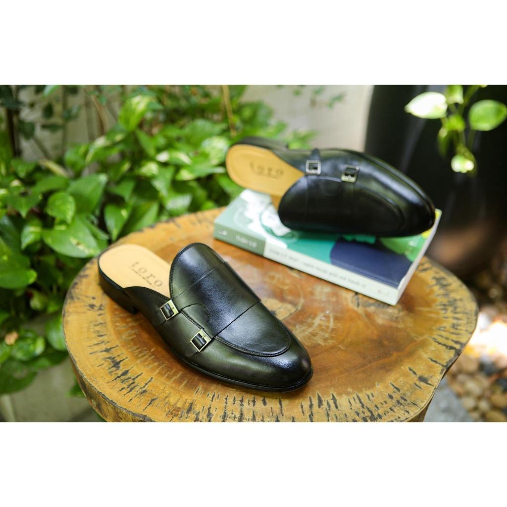 Giày sục nam da Pu. Double Monk Strap Slipper