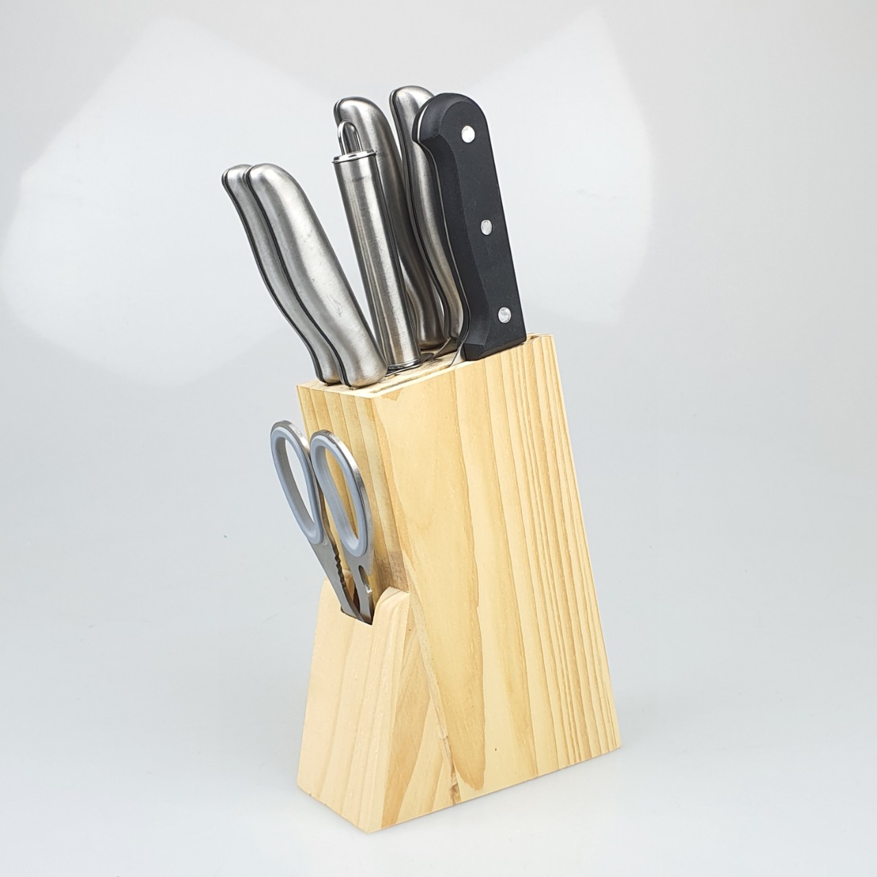 Bộ Dao Inox 8 Món Nhà Bếp FI-017 Có Hộp Đựng Gỗ Tiện Dụng Gồm Các Loại Dao,Kéo,Dụng Cụ Mài Cao Cấp