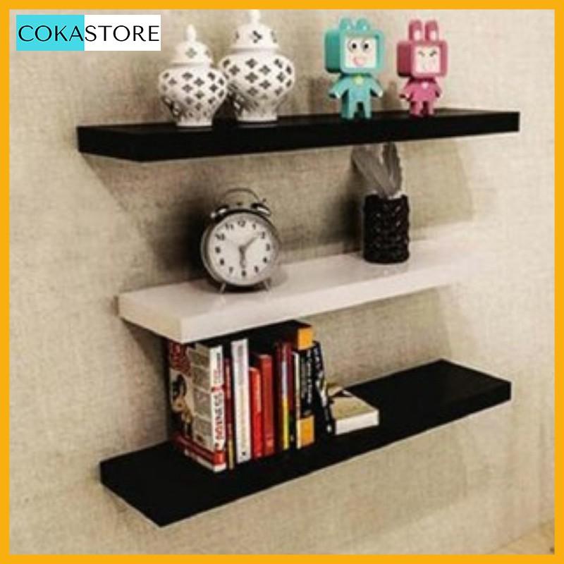 COMBO 3 Kệ Thanh Ngang Treo Tường Kích Thước 40x15cm, Gỗ Chống Ẩm - Kèm Phụ Kiện Lắp Đặt Kết Cấu Giấu Chân Chắc Chắn