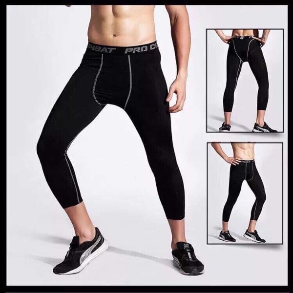 QUẦN GIỮ NHIỆT COMBAT PRO LEGGING TẬP GYM NAM DÁNG DÀI MÀU ĐEN