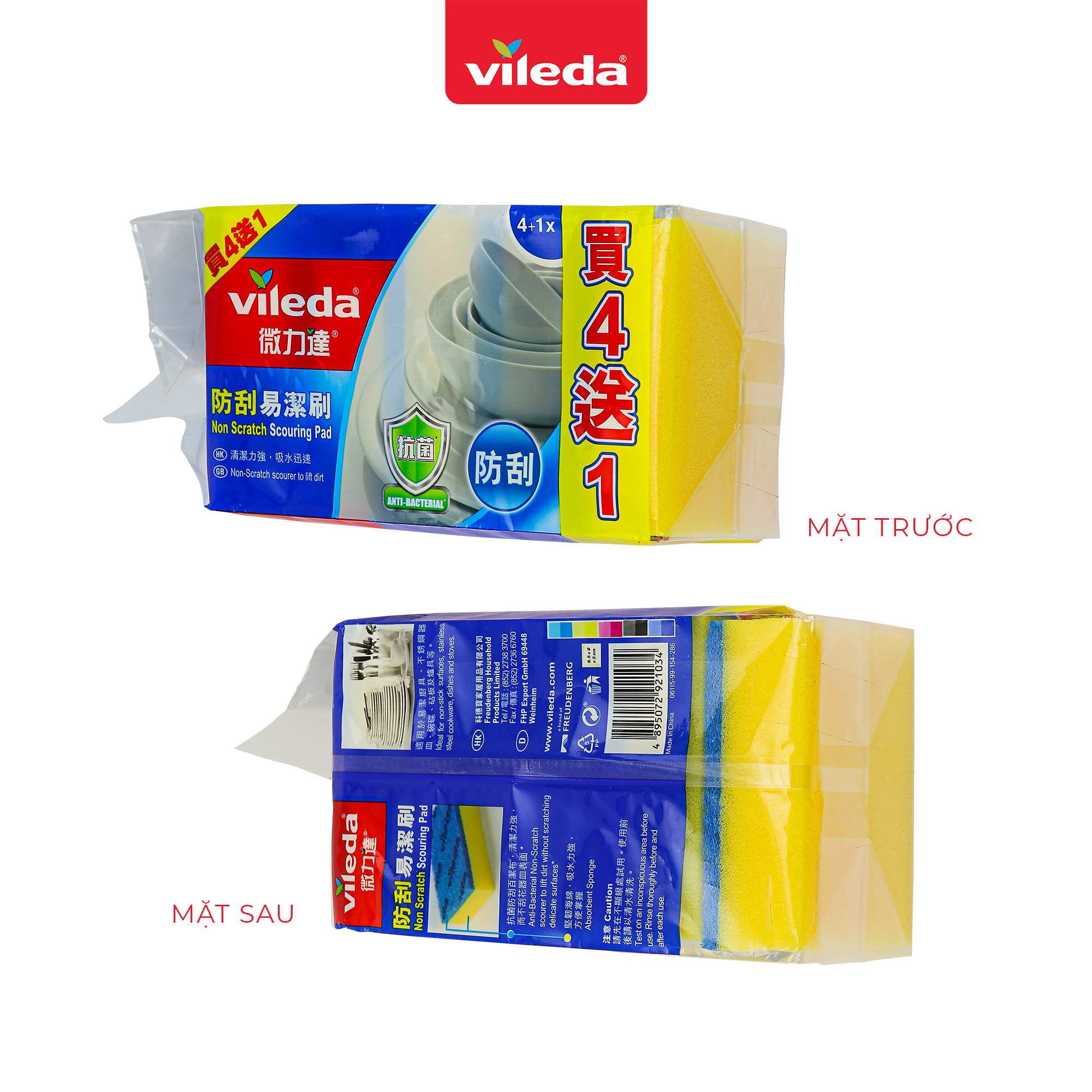 Miếng rửa chén chống xước VILEDA loại có mút, gói 5 miếng - TSU156160