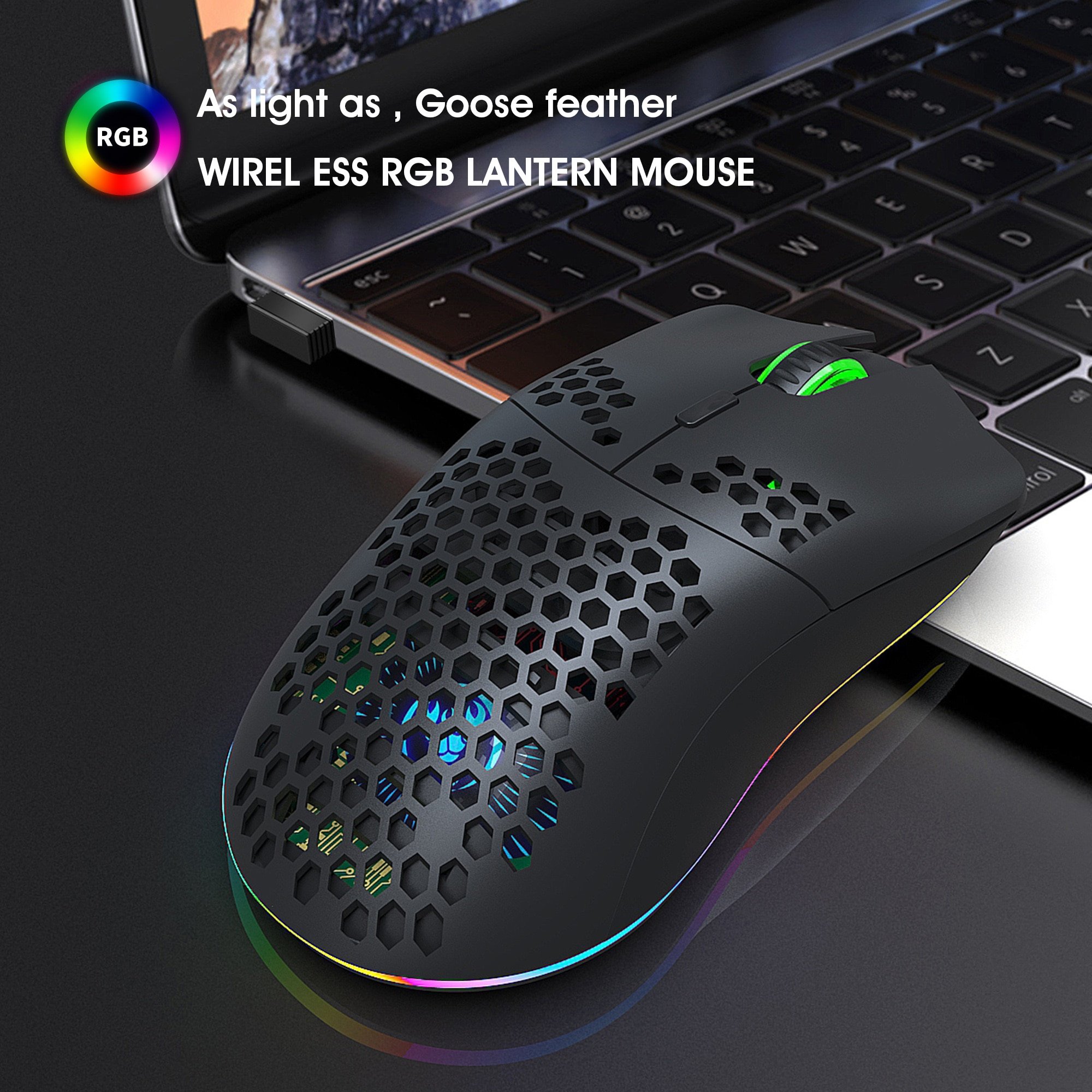 Chuột Gaming không dây Dây XYH80 2.4G Pin sạc 3200DPI LED RGB 16,8 Triệu Màu 7 Phím Macro