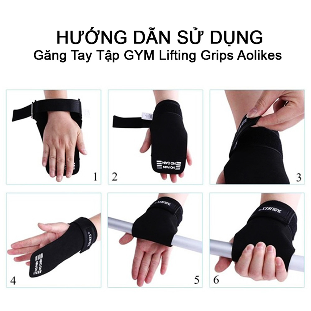 Găng Tay Tập Gym hở mu bàn tay - Dây kéo lưng Aolikes 2 trong 1