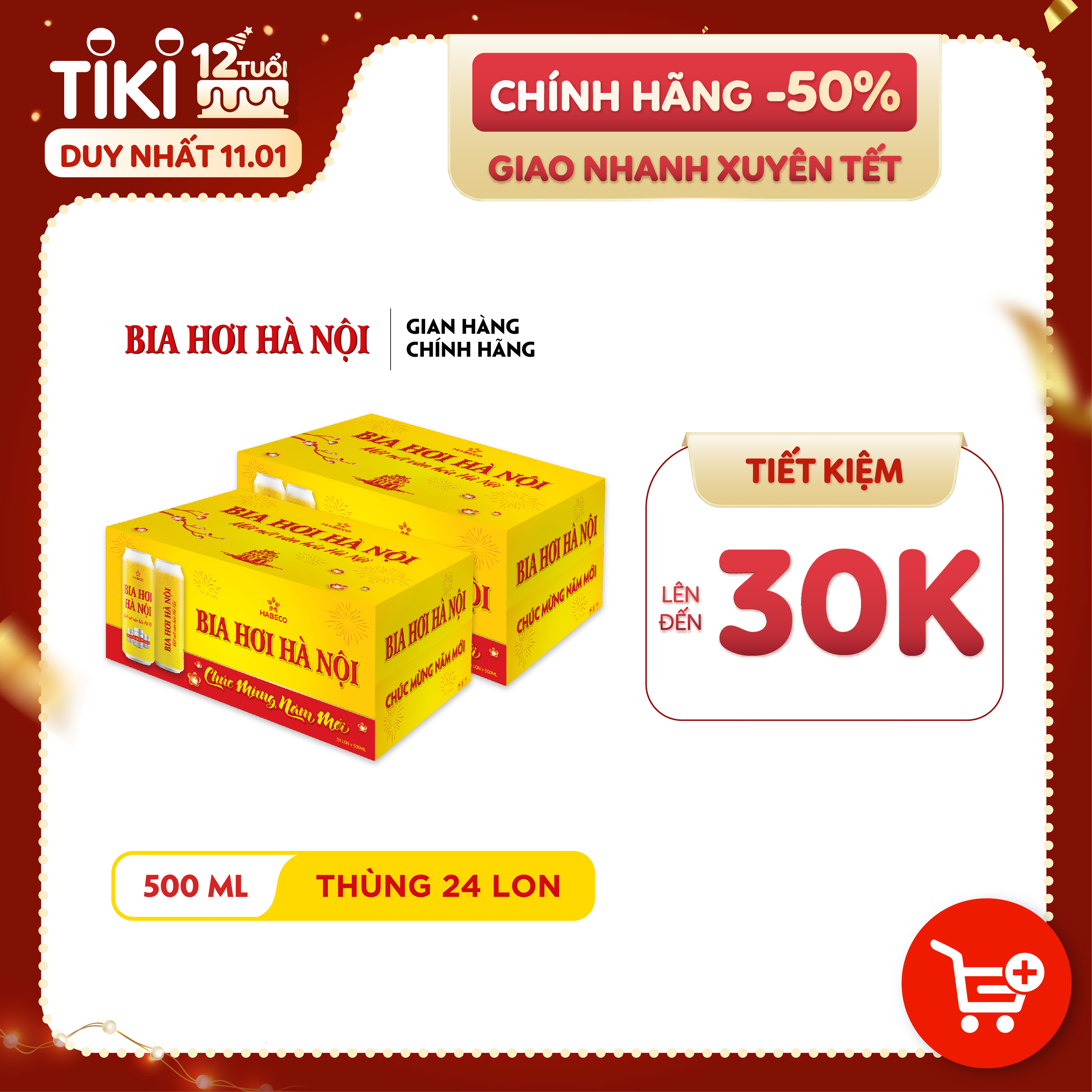 Combo 2 Thùng Bia Hơi Hà Nội - Thùng 24 lon 500ml - Phiên bản Tết