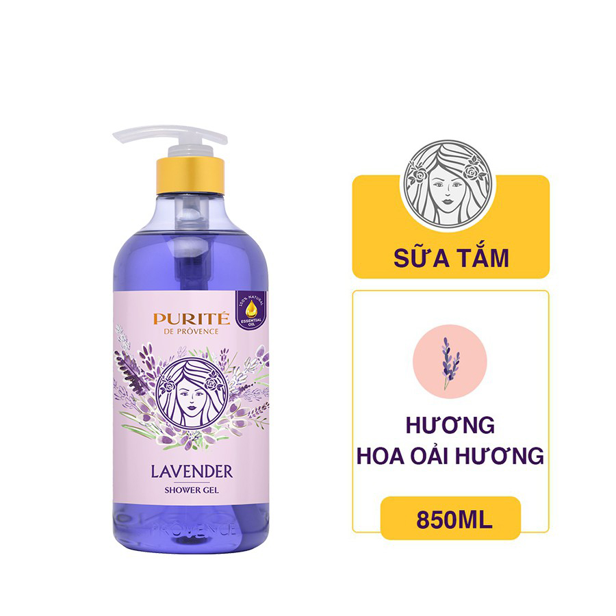 Combo 02 Chai Sữa Tắm Purité 850ml (Hoa Oải Hương + Hoa Anh Đào)