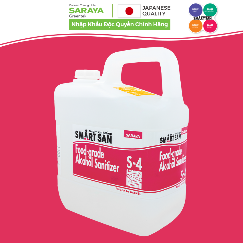 Cồn Smart San Food-grade Alcohol Sanitizer S-4 Dùng Trong Chế Biến Thực Phẩm - Can 5Kg