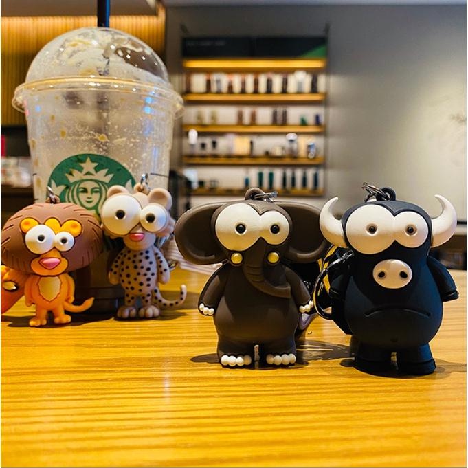 Móc khóa sử tử, báo đốm và voi mắt lồi ngộ nghĩnh dễ thương PVC loại tốt