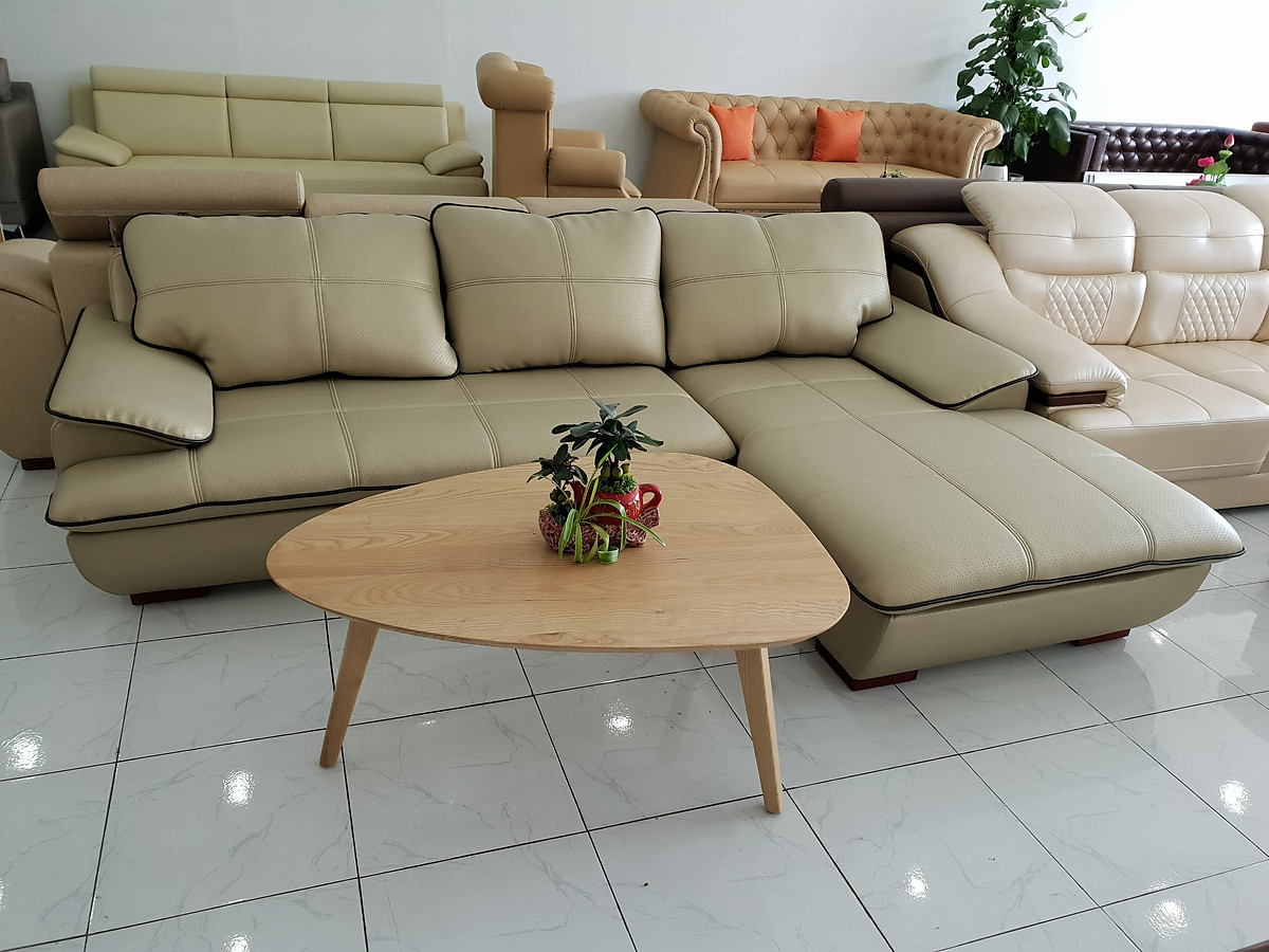 Sofa da góc L Tundo 2m5 x 1m6 màu kem viền