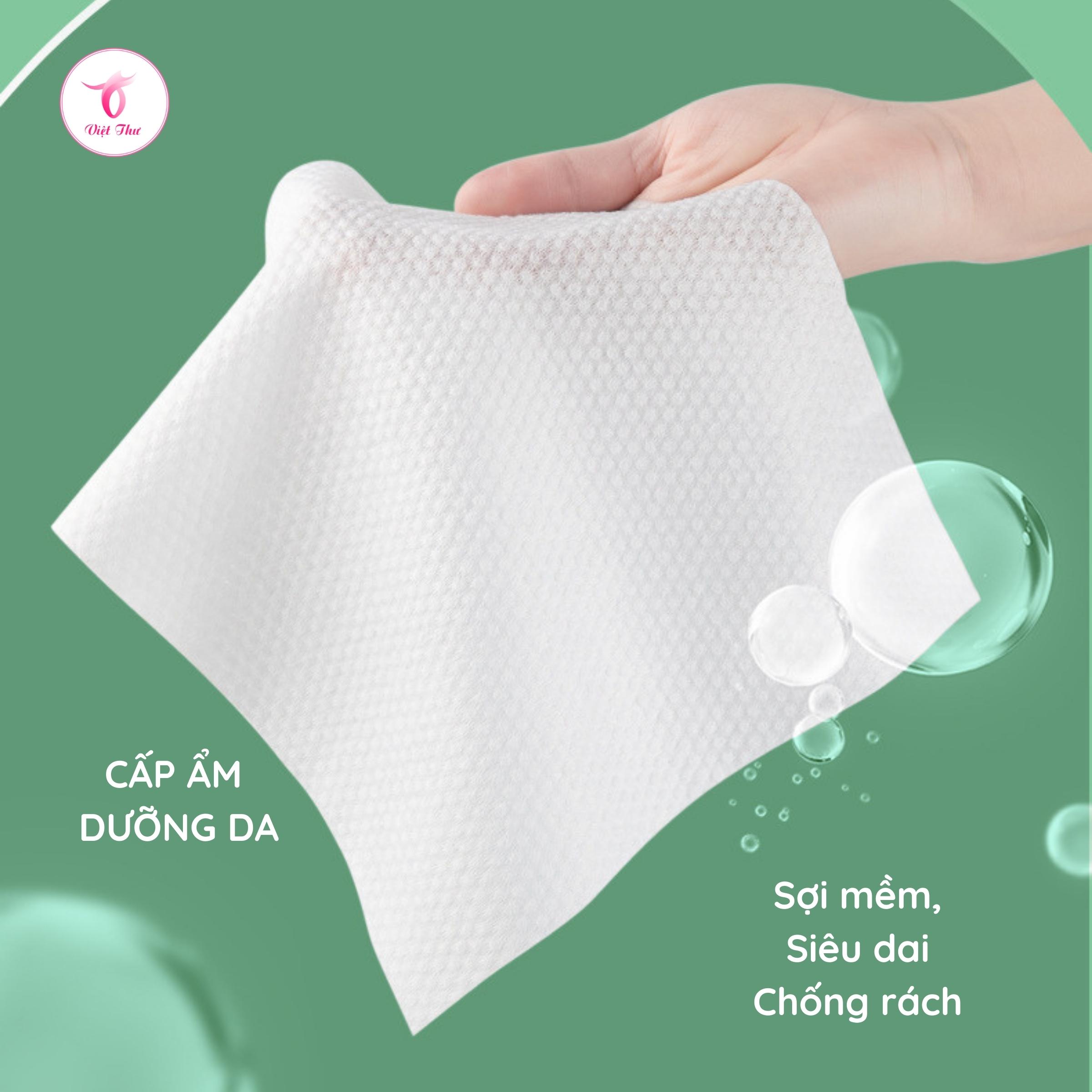 Khăn lau mặt dùng 1 lần Việt Thư, khăn mặt khô siêu mềm, siêu, siêu thấm, siêu dai, không chất huỳnh quang, bảo vệ da nhạy cảm, 20x20cm