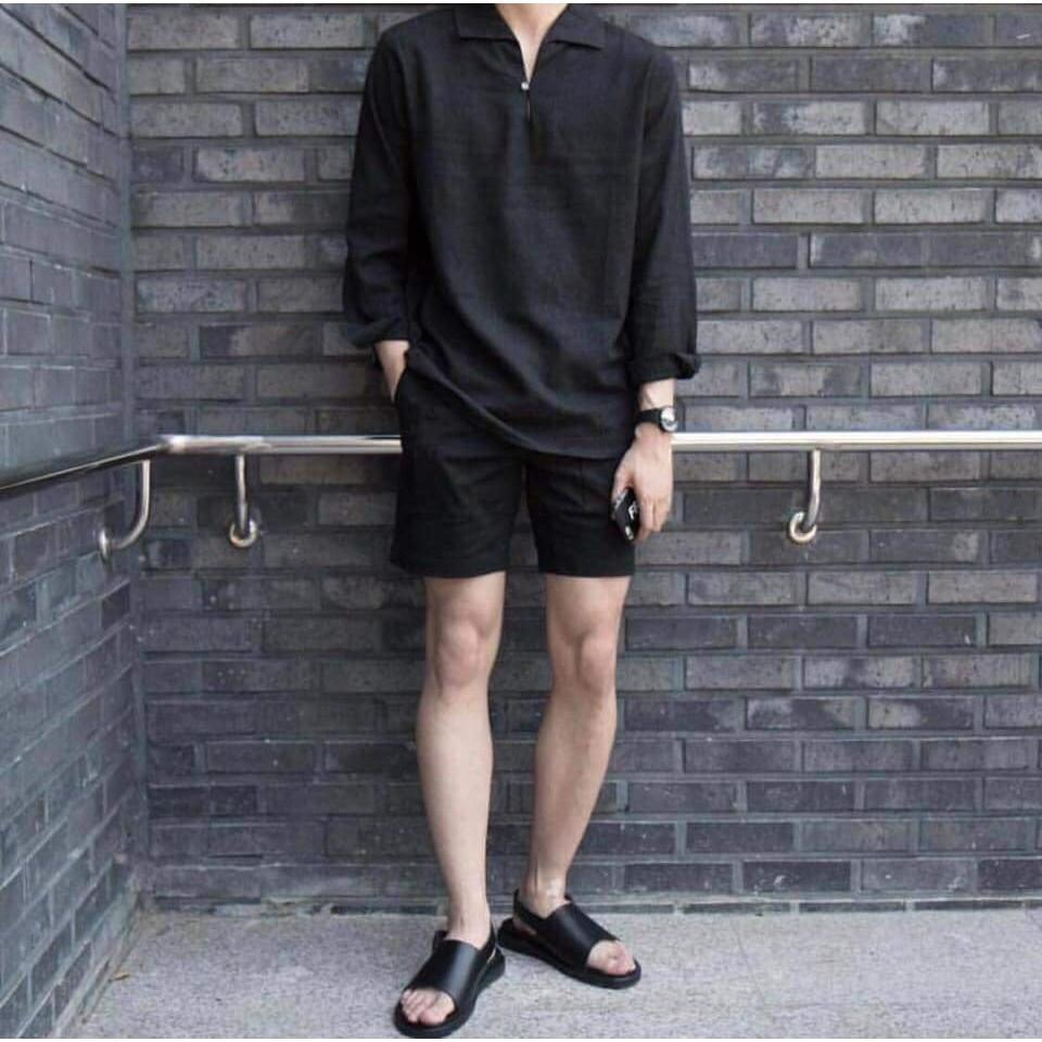 Quần Sort Kaki trơn Đen Unisex Cá Tính