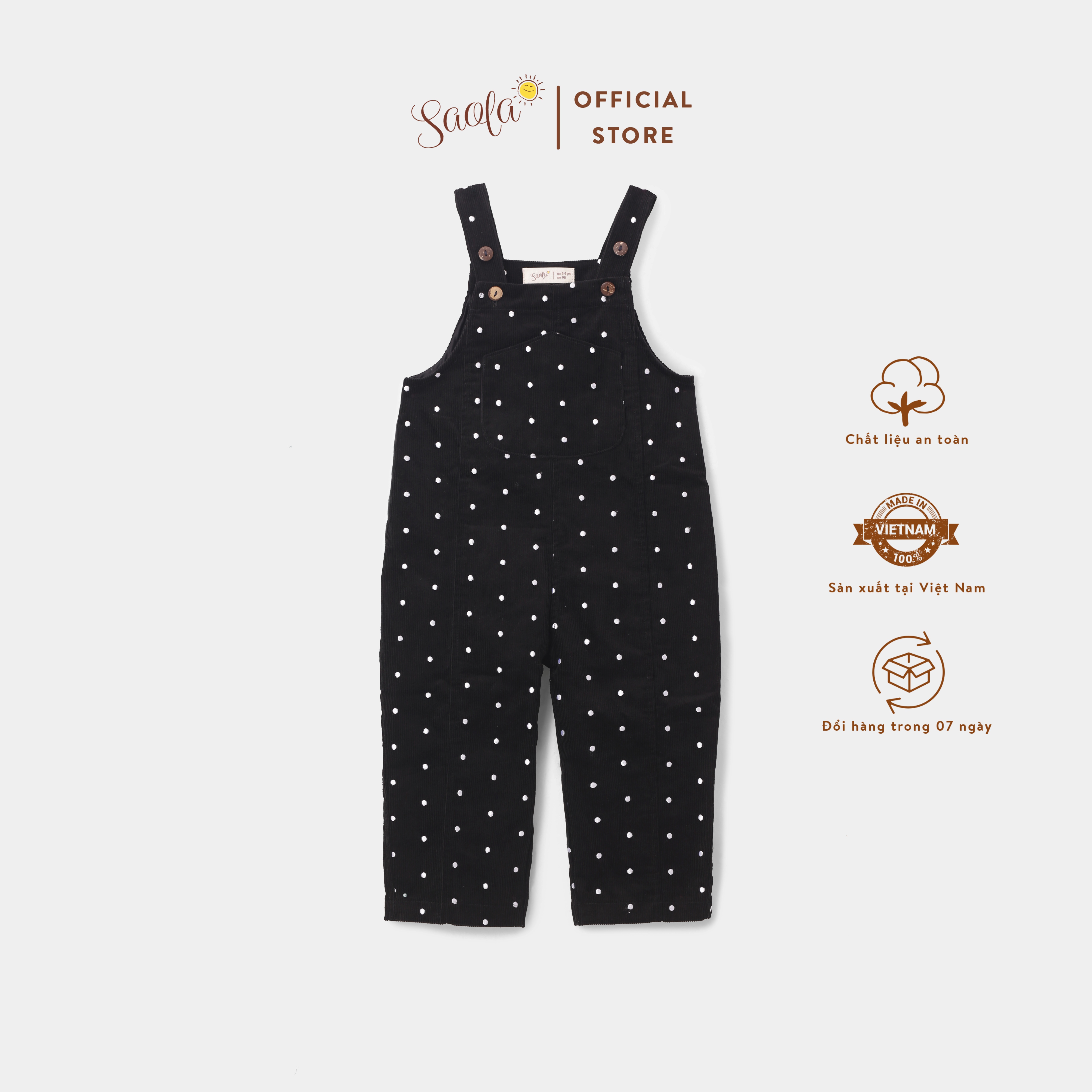 Quần Yếm Nhung Tăm Cao Cấp Họa Tiết Chấm Bi Đáng Yêu Cho Bé - MEGAN OVERALLS - JSCD001 - SAOLA KIDS CLOTHING