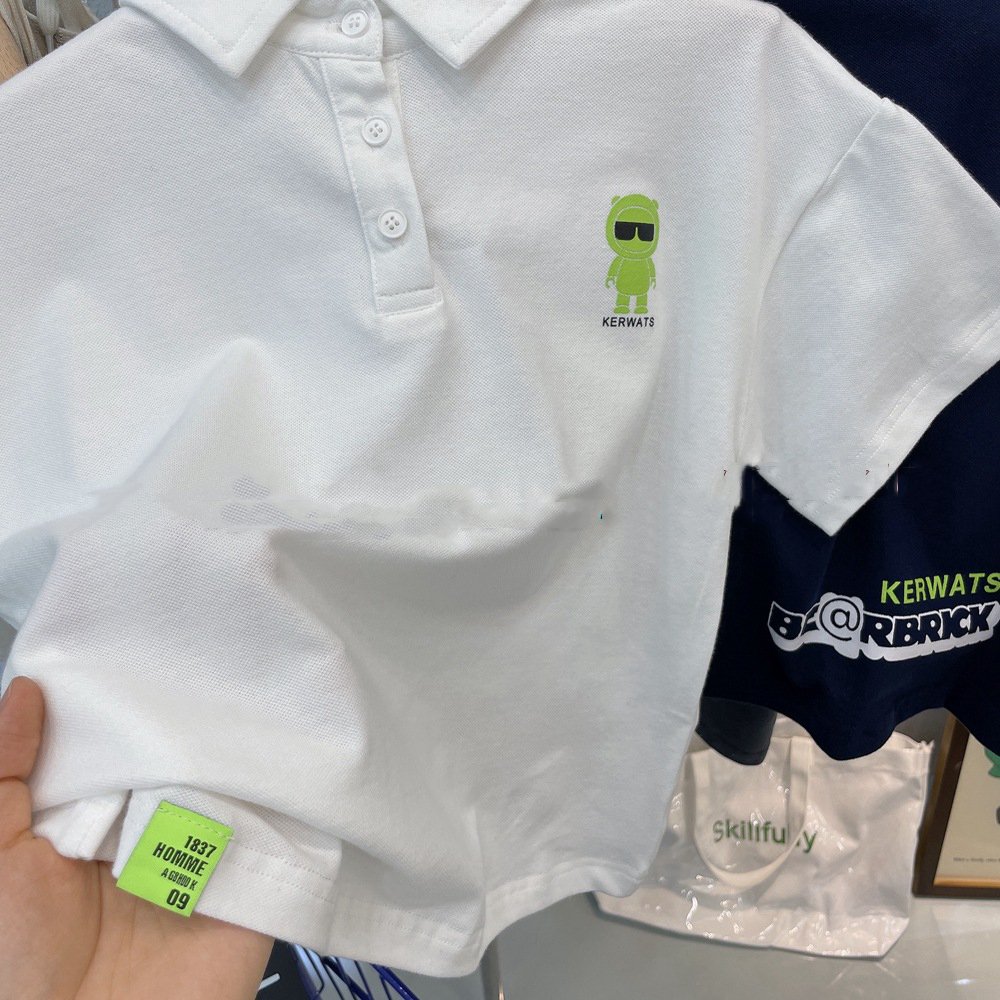 Áo polo bé trai bé gái KERWATS 2 màu Xanh/Trắng chất cotton Áo thun có cổ cho bé 4 đến 8 tuổi OA095