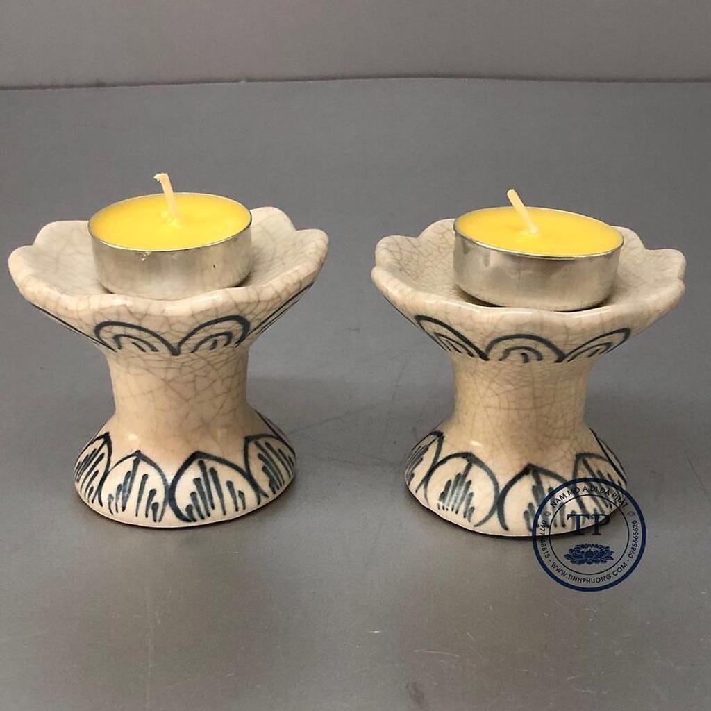 Đôi chân đế đựng nến thờ bằng sứ men rạn KH121161