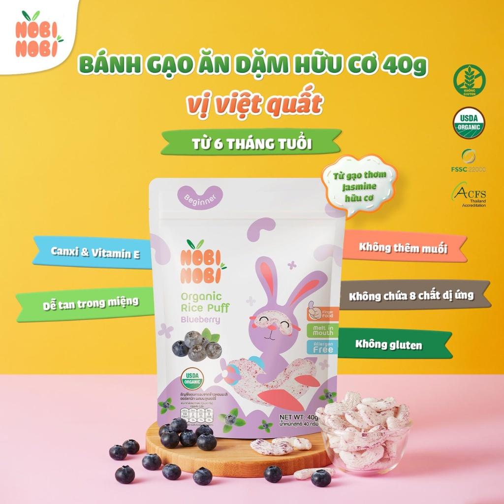 Bánh gạo ăn dặm hữu cơ cho bé Nobi Nobi vị việt quất 40g (Từ 6 tháng tuổi), Bánh ăn dặm cho bé