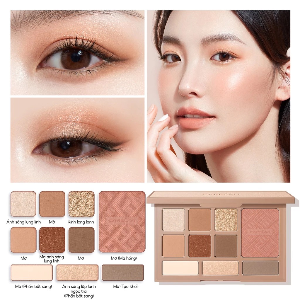 Bảng phấn mắt Carslan 10 màu Phấn má hồng Phấn bắt sáng Tạo khối 18g