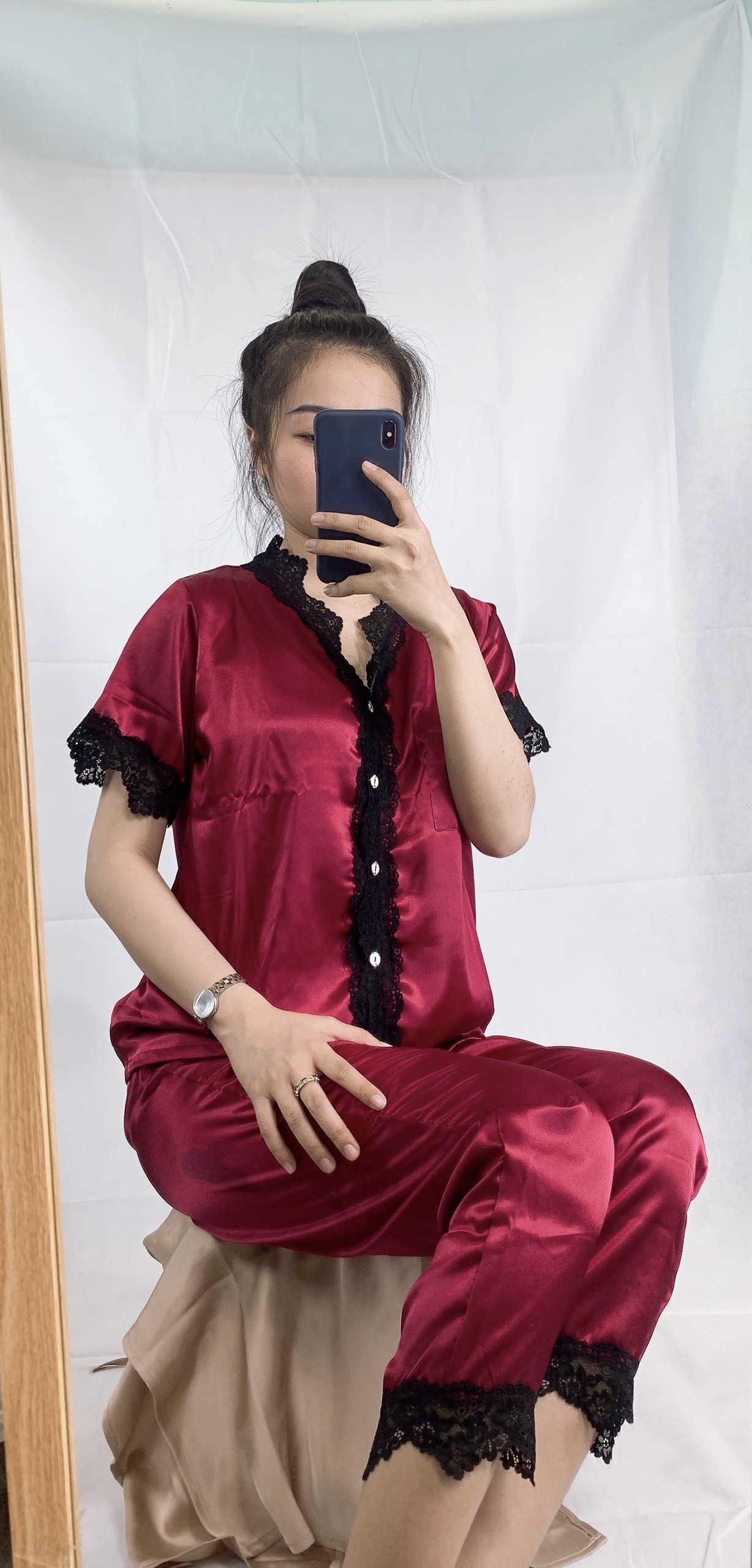 Pijama nữ chất vải lụa - viền ren - đồ mặc nhà quần dài