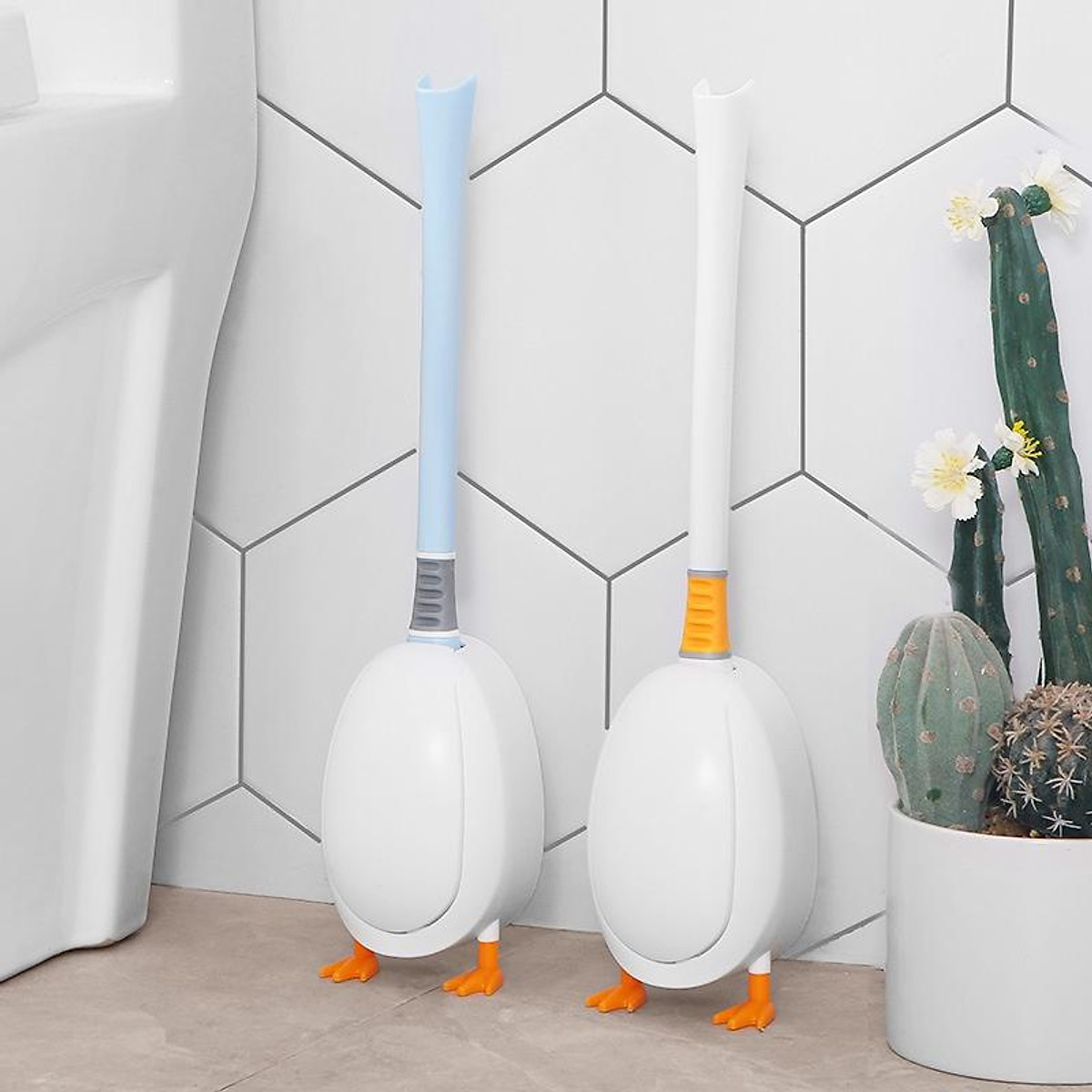 Bộ Bàn Chải Vệ Sinh Toilet Hình Vịt Bằng Silicone Tiện Dụng - Cọ Chà Toilet Silicol Có Hộp Đựng