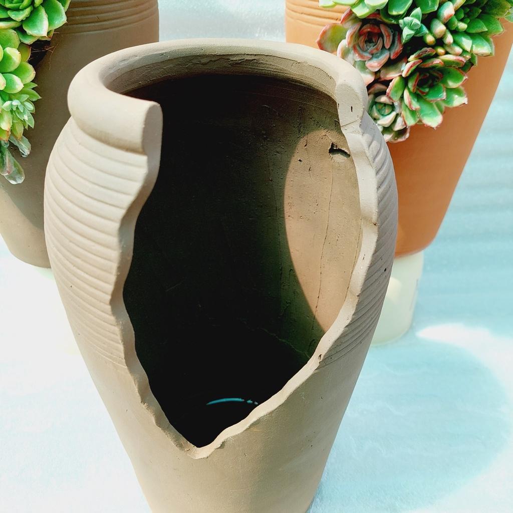 Chậu đất nung Bình Dương - Bình mới cắt vân mây, miệng chậu 13cm, chiều cao 30cm