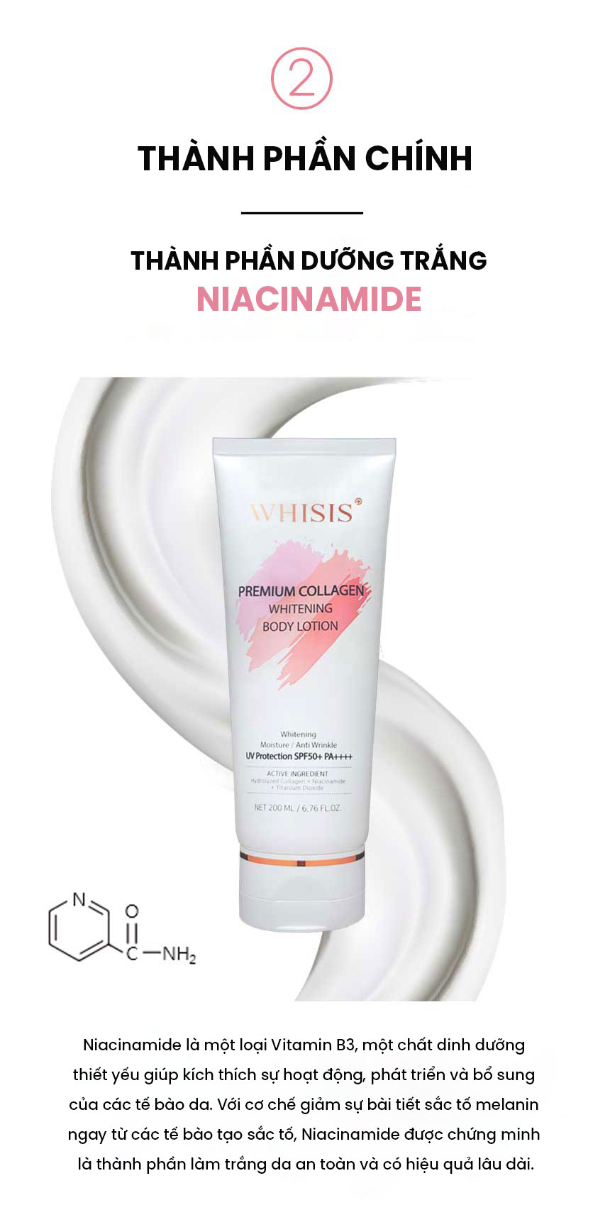 Kem body WHISIS PREMIUM COLLAGEN WHITENING BODY LOTION dưỡng trắng, chống nắng cao cấp 200ml