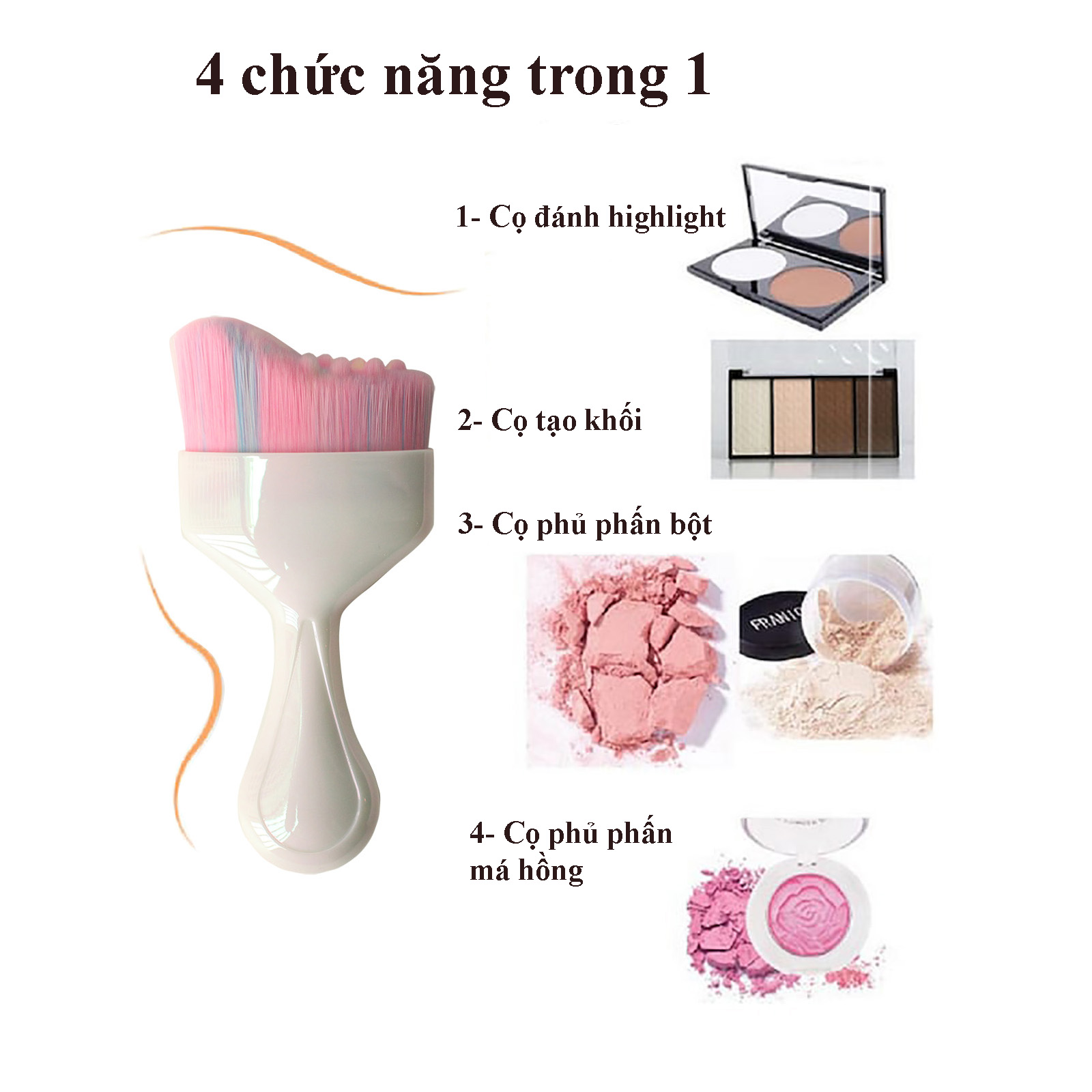 Cọ trang điểm đa năng hình cung Nhật Bản 2 tác dụng đánh kem nền &amp; tạo khối MINISO ROMANTIC ICE CREAM 2 IN 1 BRUSH cao cấp chính hãng – MNS092