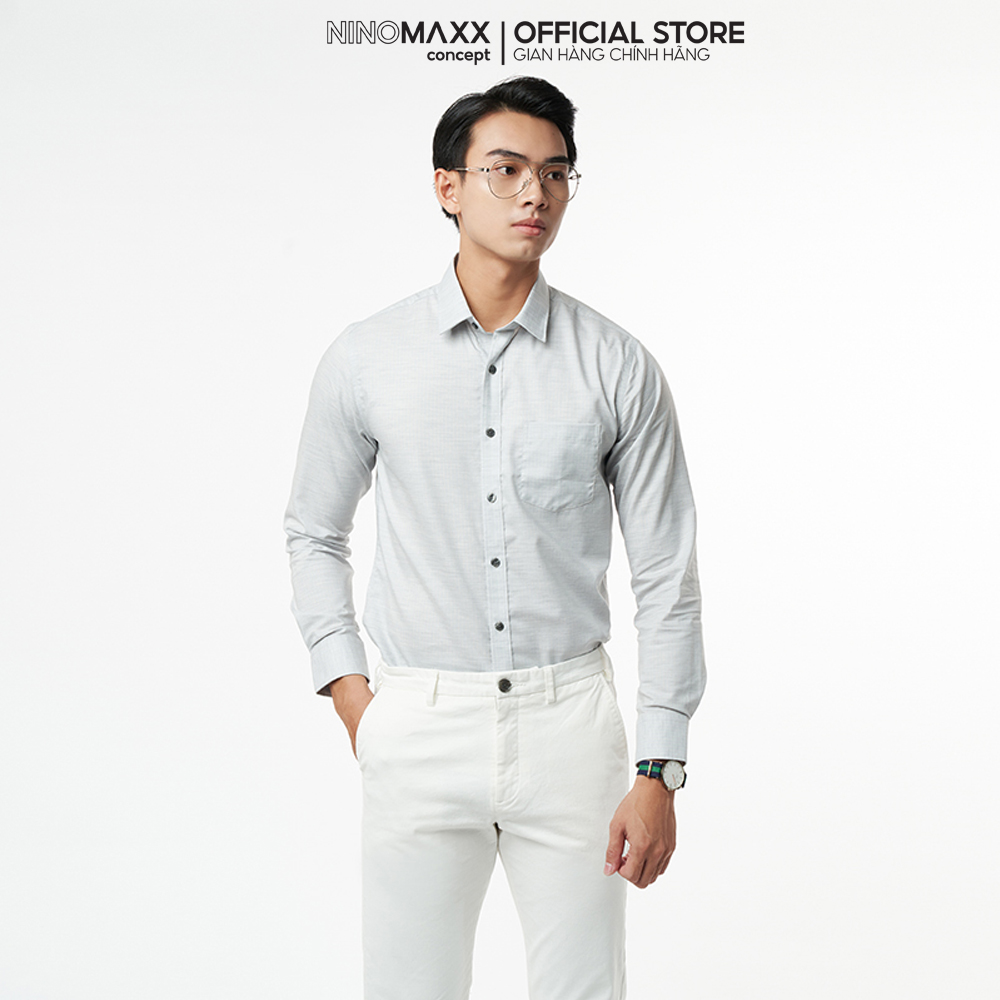 N&amp;M Áo sơ mi Basic nam tay dài chất cotton form slim fit 2110020