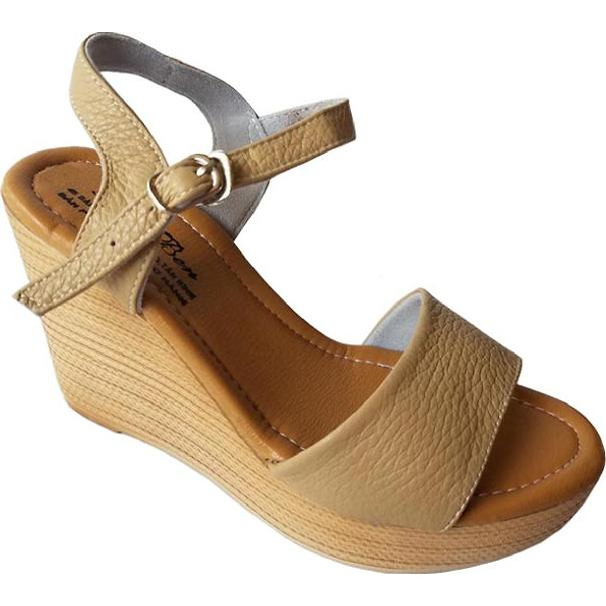 Giày sandal đế xuồng nữ da bò cao 5 phân HKT43