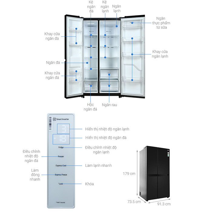 Tủ lạnh LG Inverter 649 Lít GR-B257WB - Chỉ giao Hà Nội