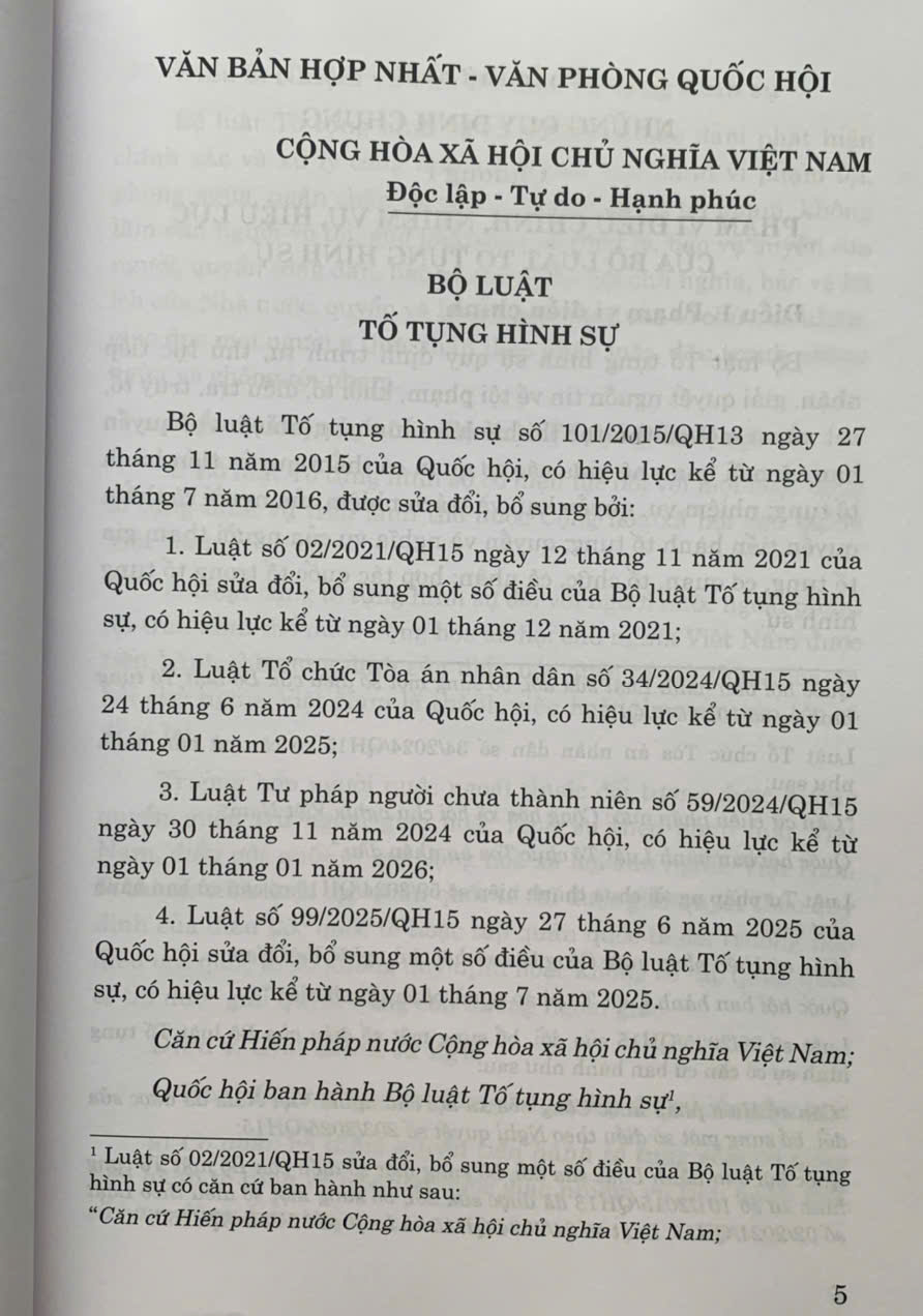 Bộ Luật Tố tụng Hình sự (Hiện hành)