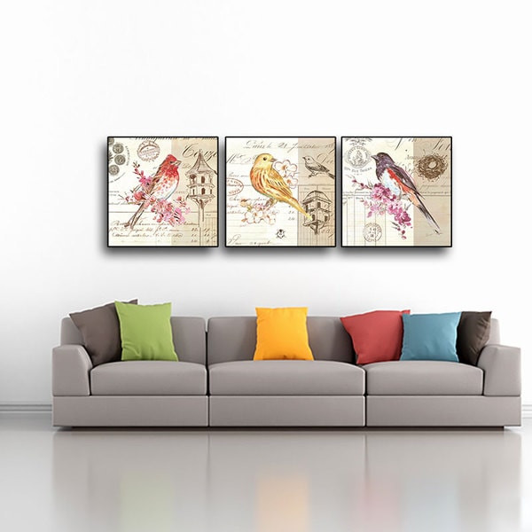 Bộ 3 Tranh Chim Và Hoa Đẹp W695