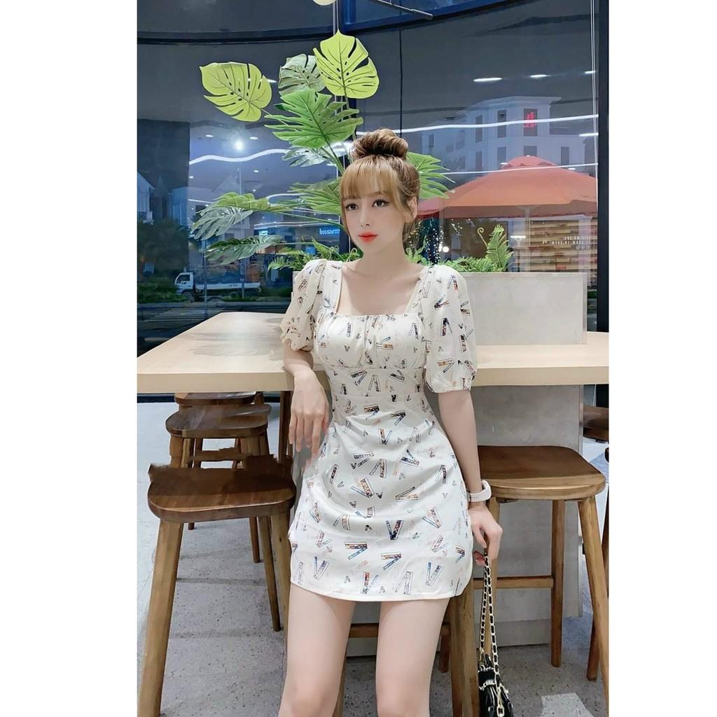 Đầm xoè lụa hoạ tiết hở lưng kèm nơ siêu xinh phù hơp đi dạo phố, đi làm
