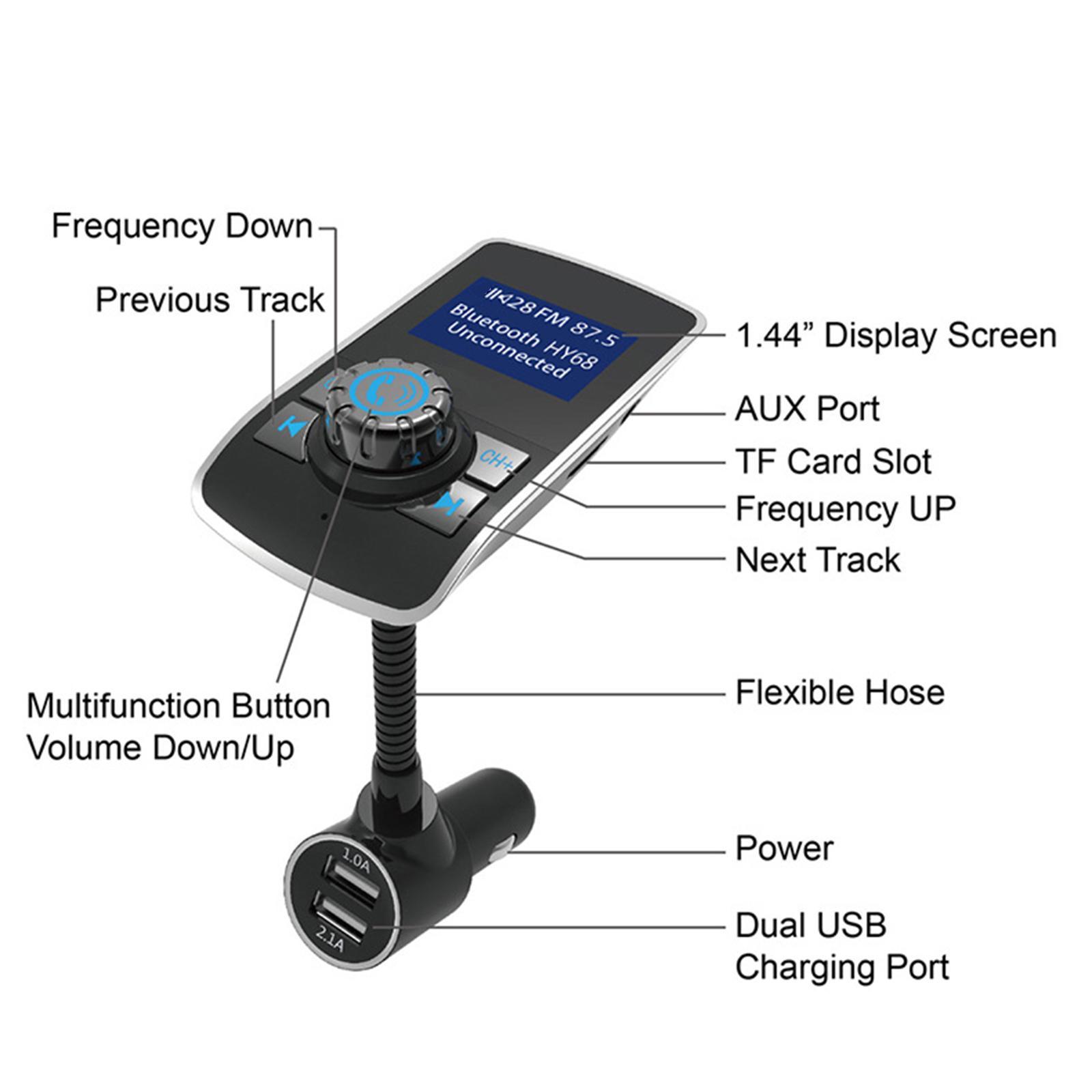 LCD FM Transmitter Car MP3 Player Support TF Card for Phone w/Mic AUX Port