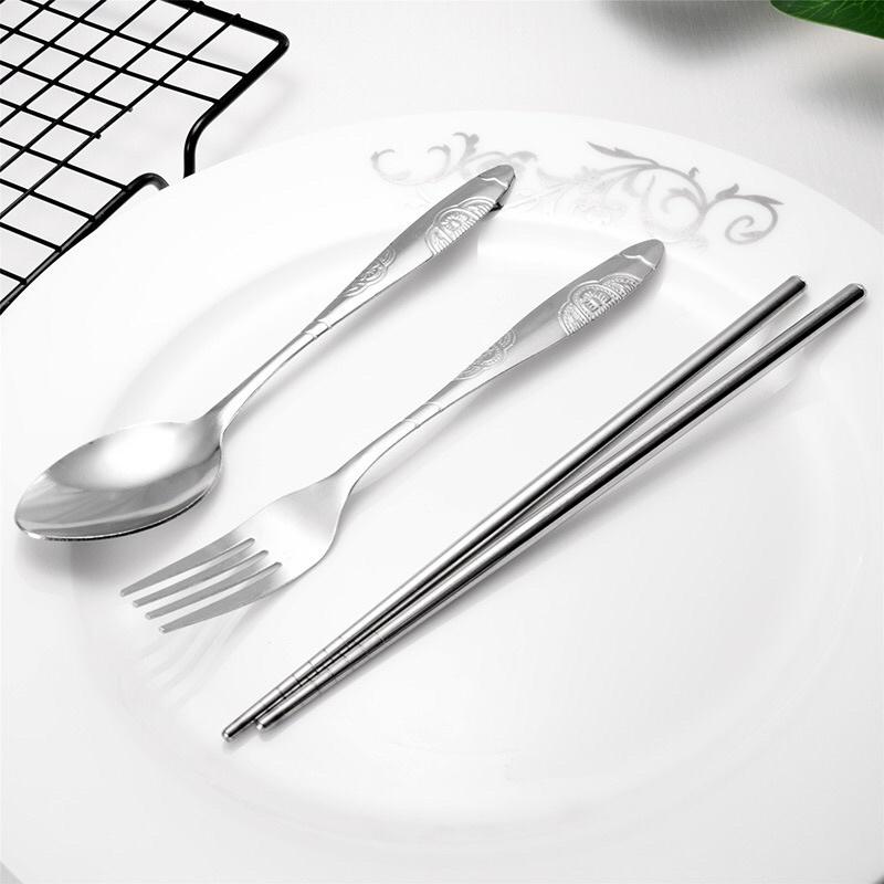 Bộ Đũa, Thìa, Dĩa Inox - Bộ Đũa Thìa Văn Phòng Du Lịch Tiện Lợi