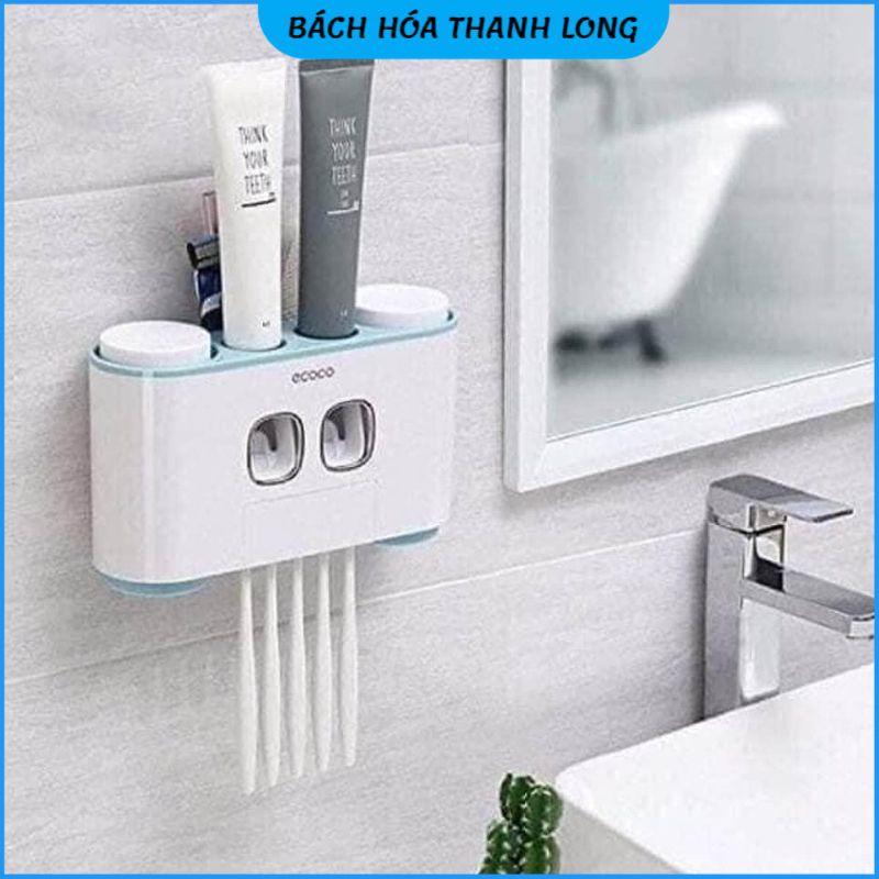 Bộ Nhả Kem Đánh Răng Tự Động, Kệ Để Đồ Phòng Tắm Cao Cấp - Bộ Treo Được 4 Cốc ( Tặng Kèm Miếng Dán )