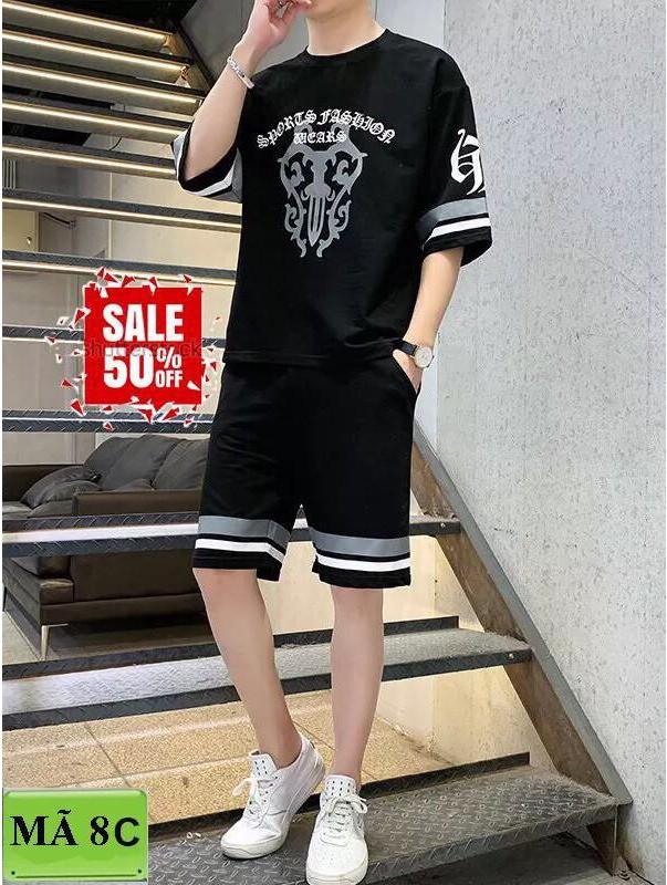 Bộ set thể thao nam nữ vải thun lạnh mềm mịn 3 màu đen, trắng đỏ