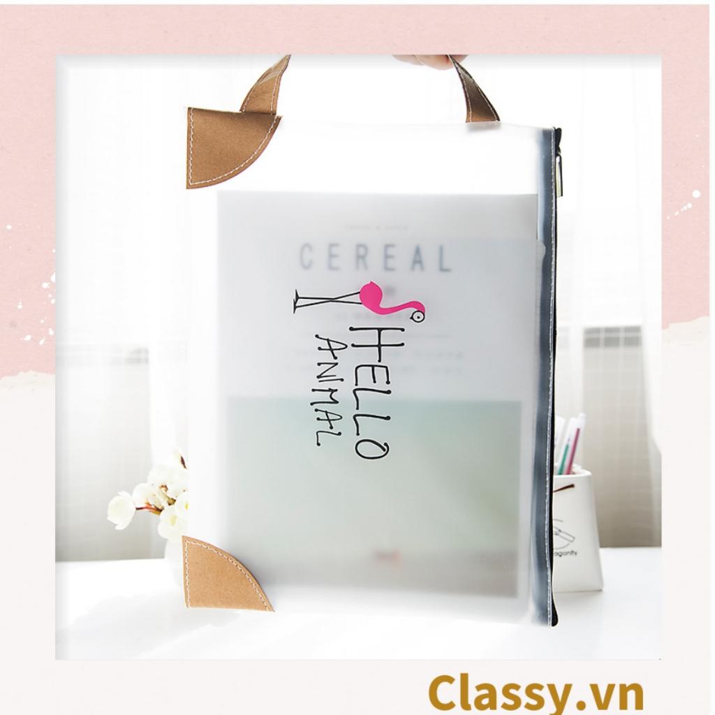 Túi lưới tiện ích trong suốt có khoá zip, đựng tài liệu, văn phòng phẩm, mỹ phẩm, du lịch; in hình dễ thương PK478