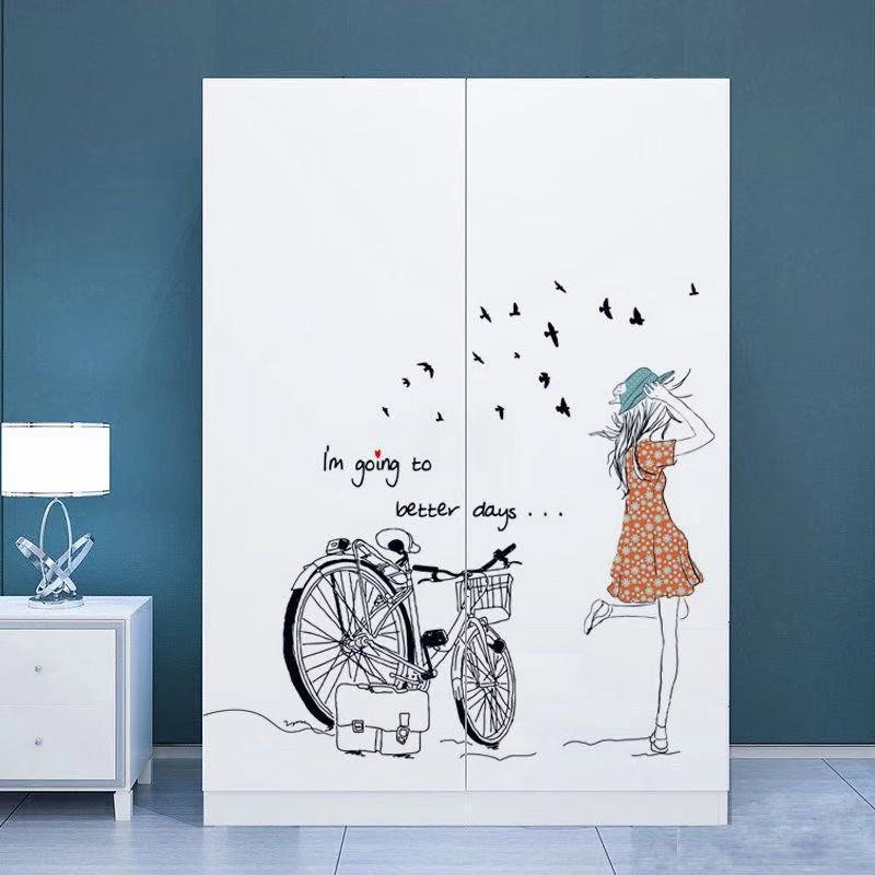 Decal dán tường xe đạp và cô gái lãng mạn