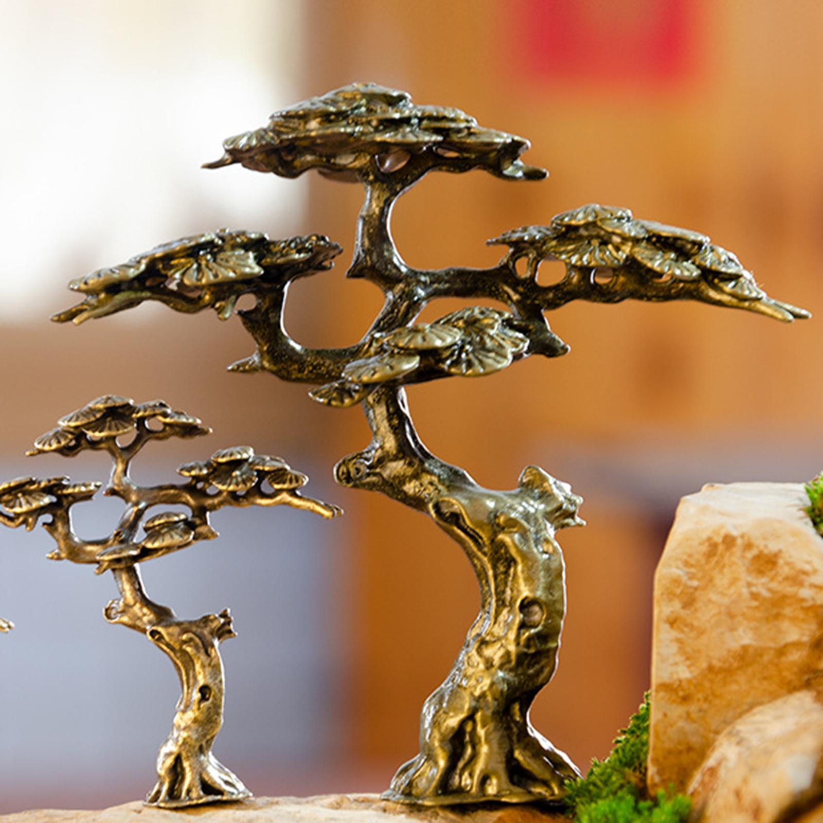 2x Antique Tree Statue Miniature Figurine Sculpture Home Decoration