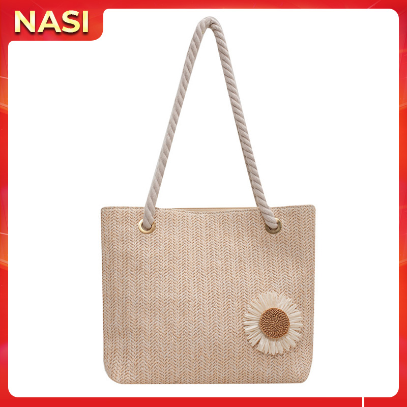 Túi xách nữ dễ thương NASI T1043 vải cói pu cầm tay đẹp túi tote đeo vai có dây kéo thời trang cho nữ công sở, học sinh