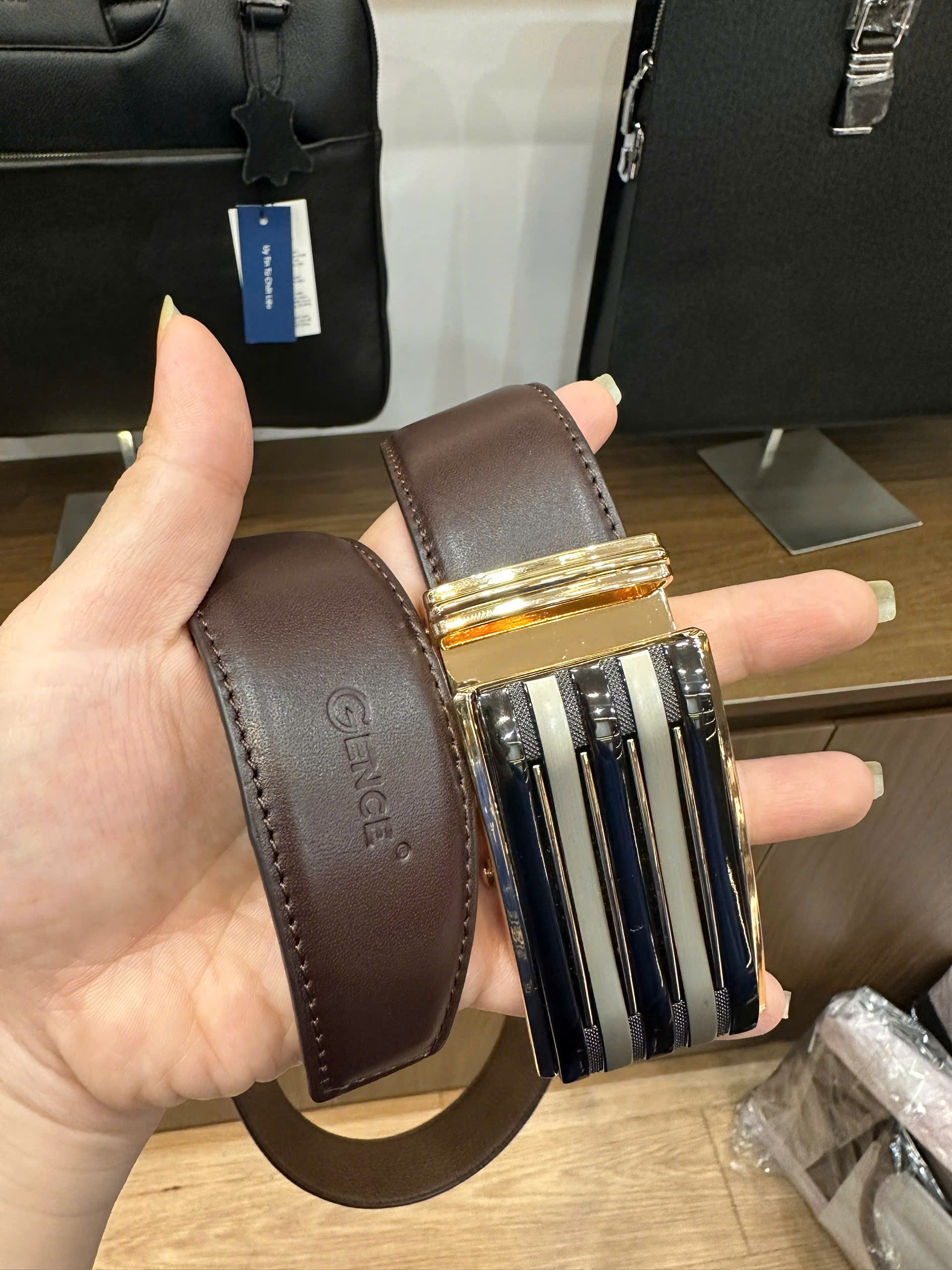 Thắt Lưng Da Nam Dây Lưng Chính Hãng GENCE LG53 Chất Liệu Da Bò Cao Cấp Màu Nâu