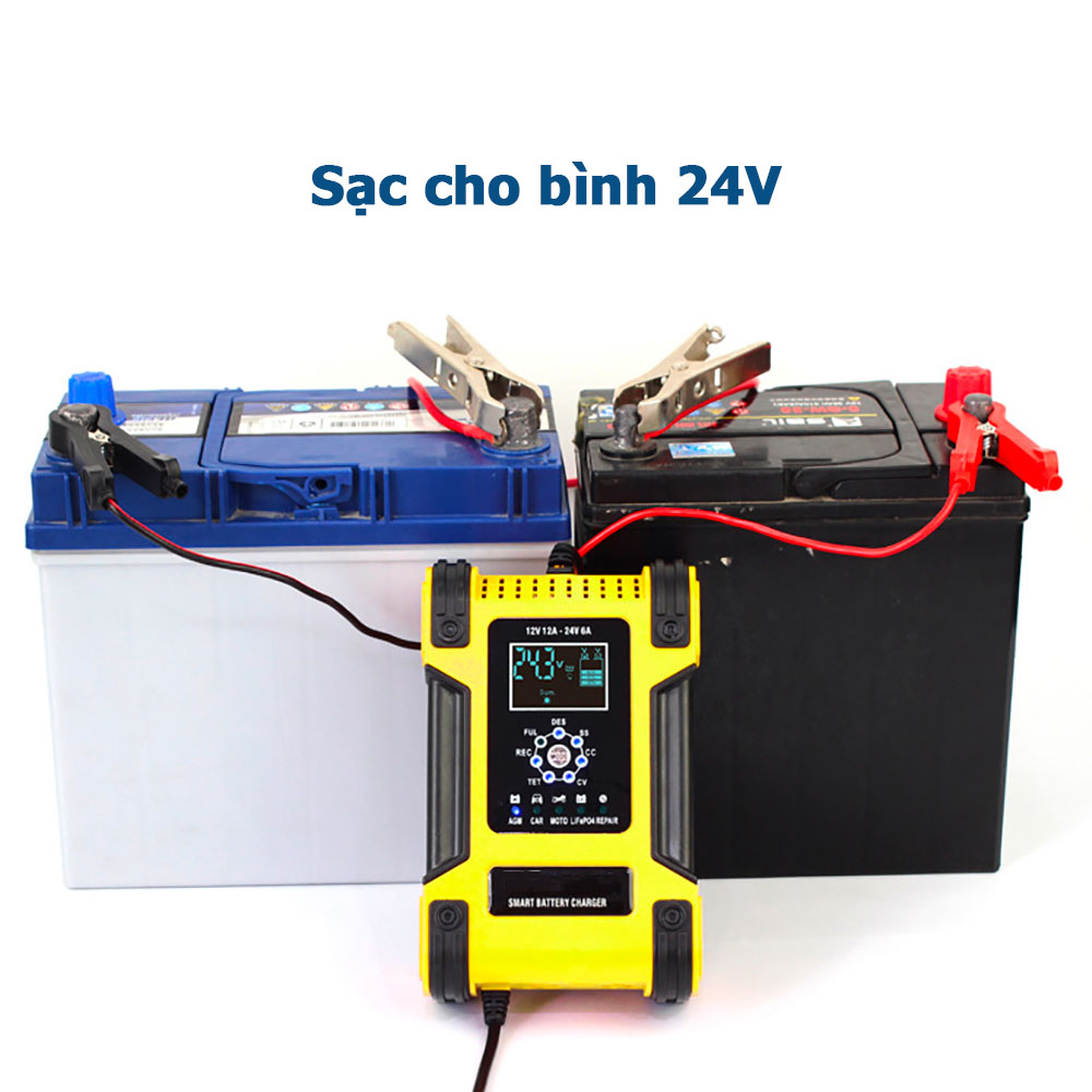 Sạc bình ắc quy 12V 24V 6Ah - 200Ah 12A sạc pin sắt LiFePO4 tự ngắt khi đầy khử sunfat khôi phục ắc quy