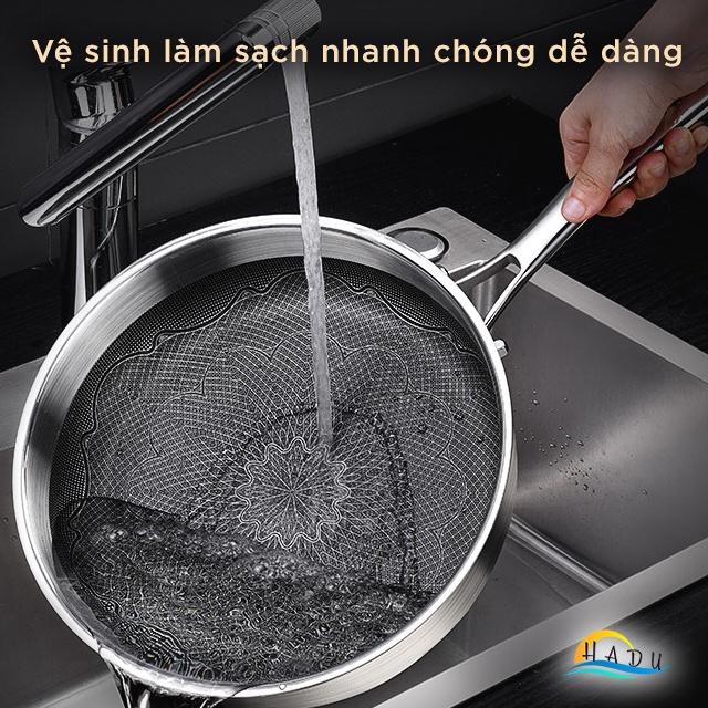 Chảo inox 316 chống dính 26cm có nắp kính cường lực cao cấp 5 lớp truyền nhiệt nhanh đều dùng được bếp từ an toàn HADU