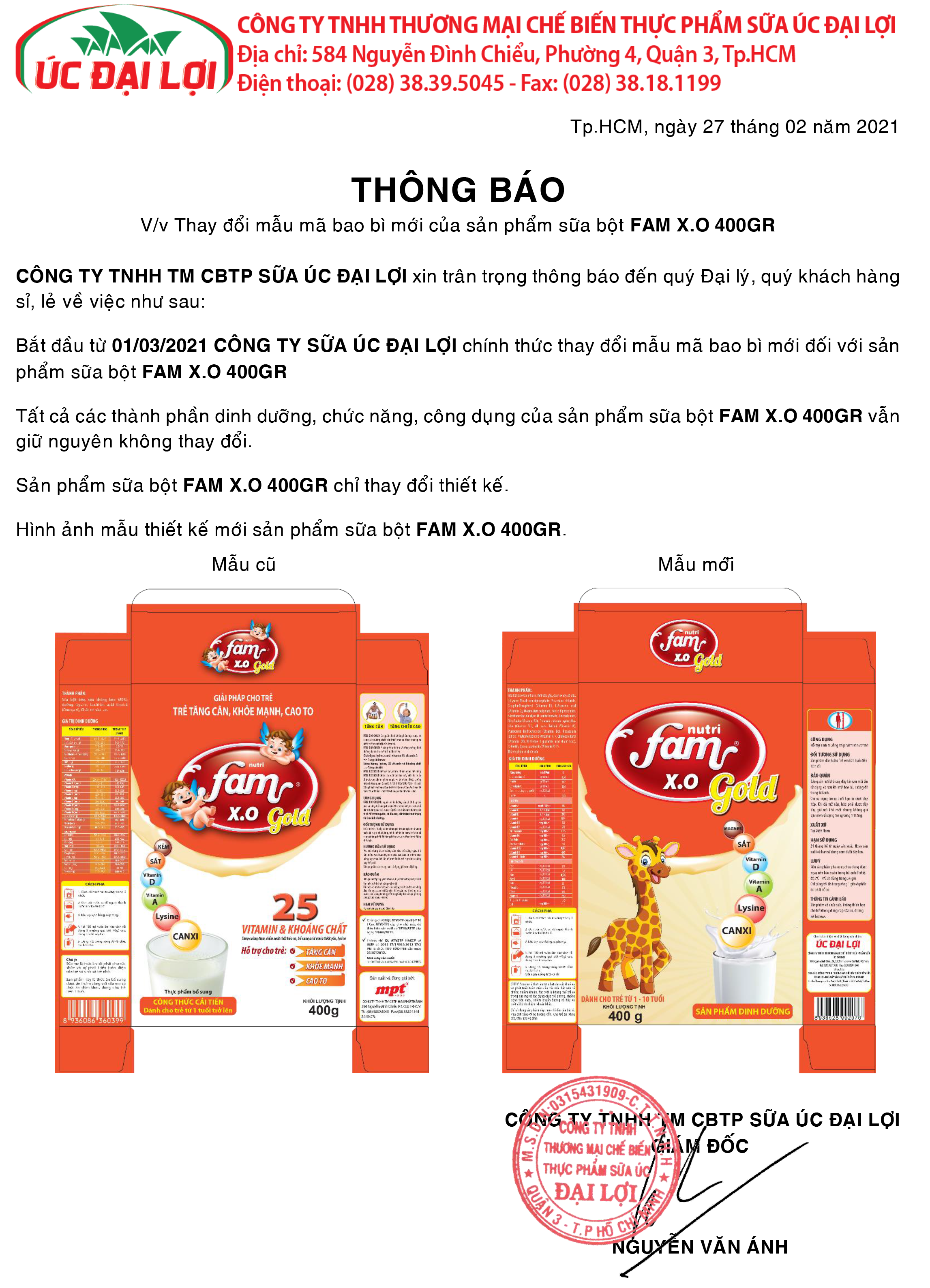 Combo 6 hộp Sữa bột FAM X.O GOLD - Hộp giấy 400gr