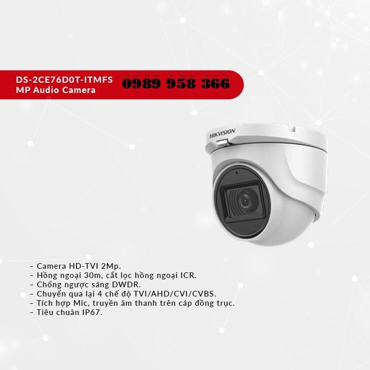 Camera Dome HD-TVI hồng ngoại 2.0 Megapixel HIKVISION DS-2CE76D0T-ITMFS - HÀNG CHÍNH HÃNG